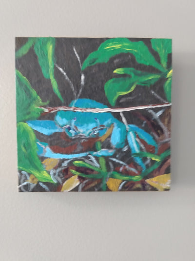 Acrylic painting - Blue Crab on wood frame