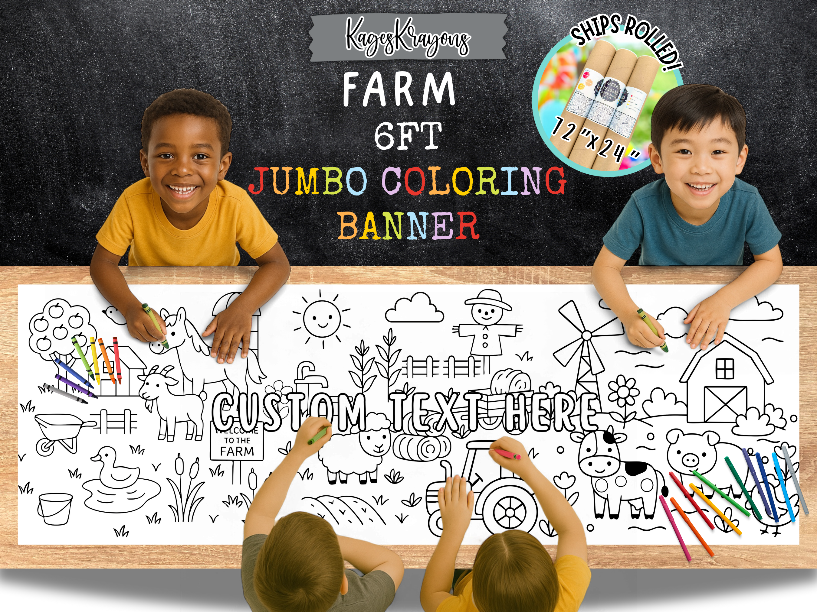 6 Foot Farm Coloring Page Banner - Coloring Table Cover