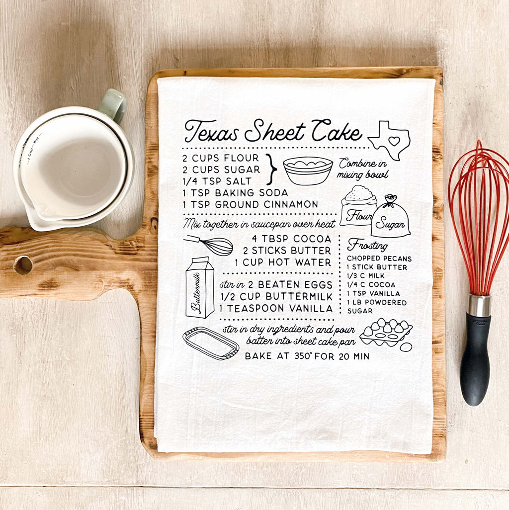 Texas Sheet Cake Recipe Flour Sack Kitchen TeaTowel