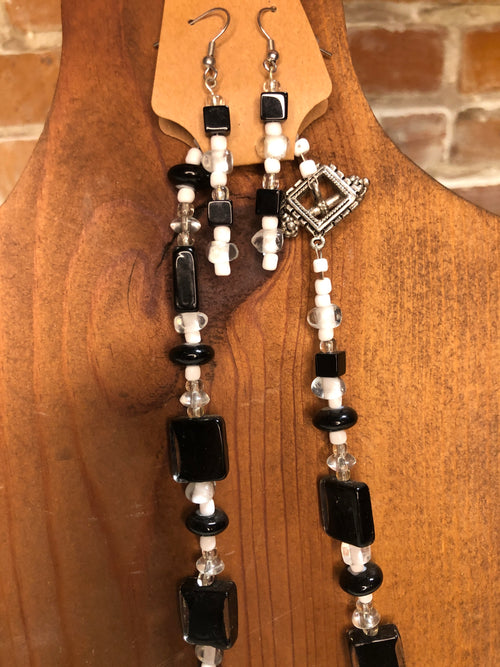 Black & white beaded glass with pendant