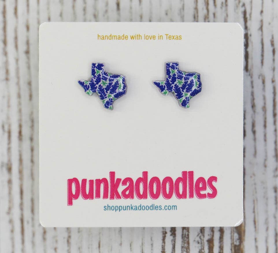 Texas Shape Bluebonnet Design Earrings