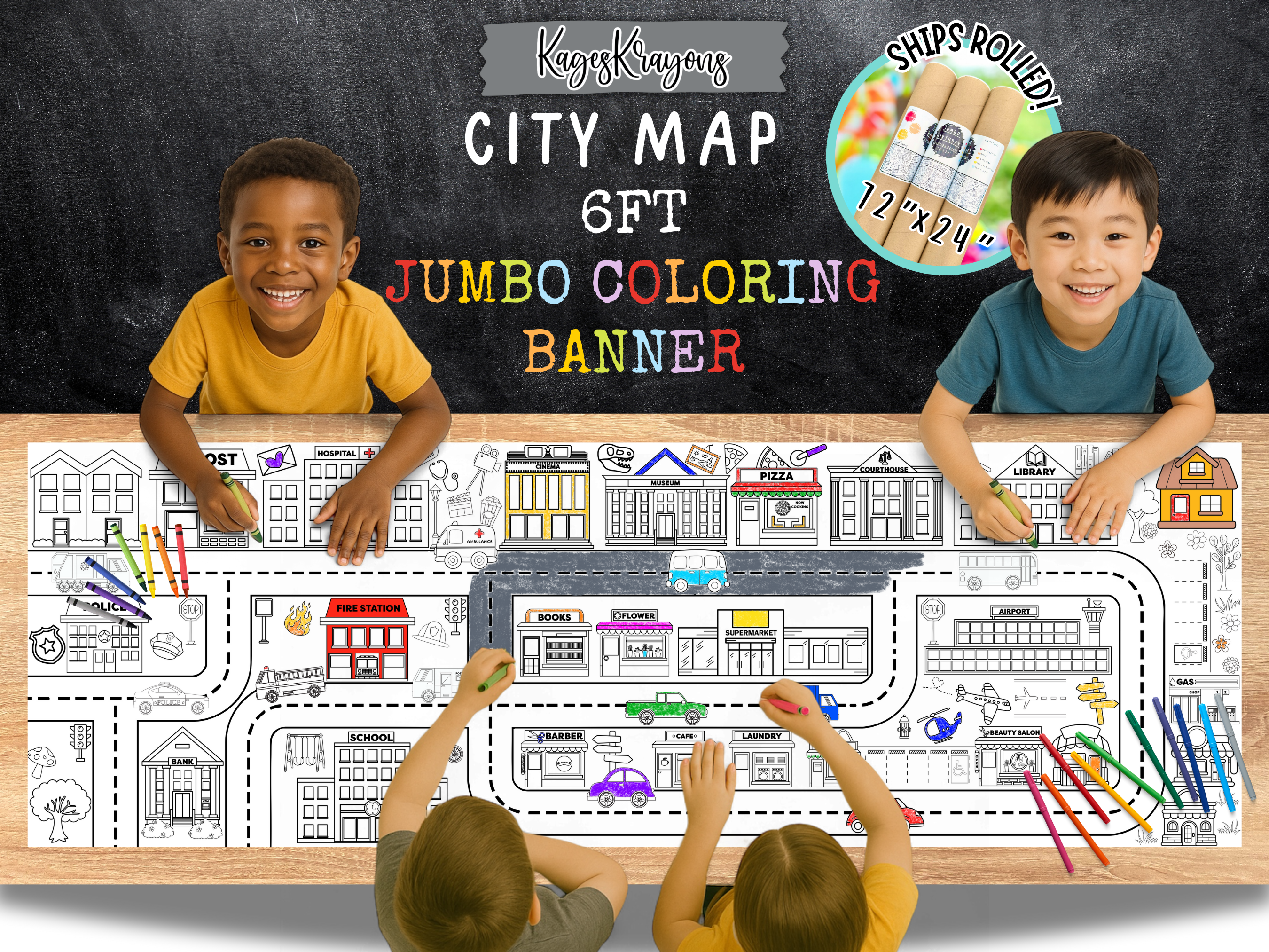 6 Foot Road Map Coloring Page Banner - Coloring Table Cover