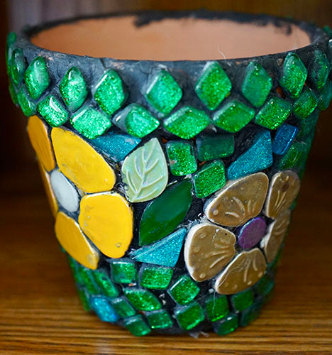 Mosaic Flower Pot- Black with Flowers