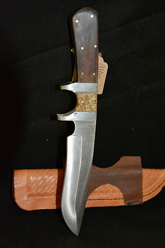 sub hilt knife with black walnut and gold flake with sheath