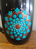 Mug - Black with teal and copper dot art mandala