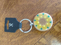 Keychain - Round wooden with sunflower mandala dot art
