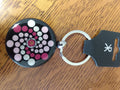 Keychain - black with pink and silver dot art mandala