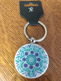 Keychain - white with purple and teal dot art mandala
