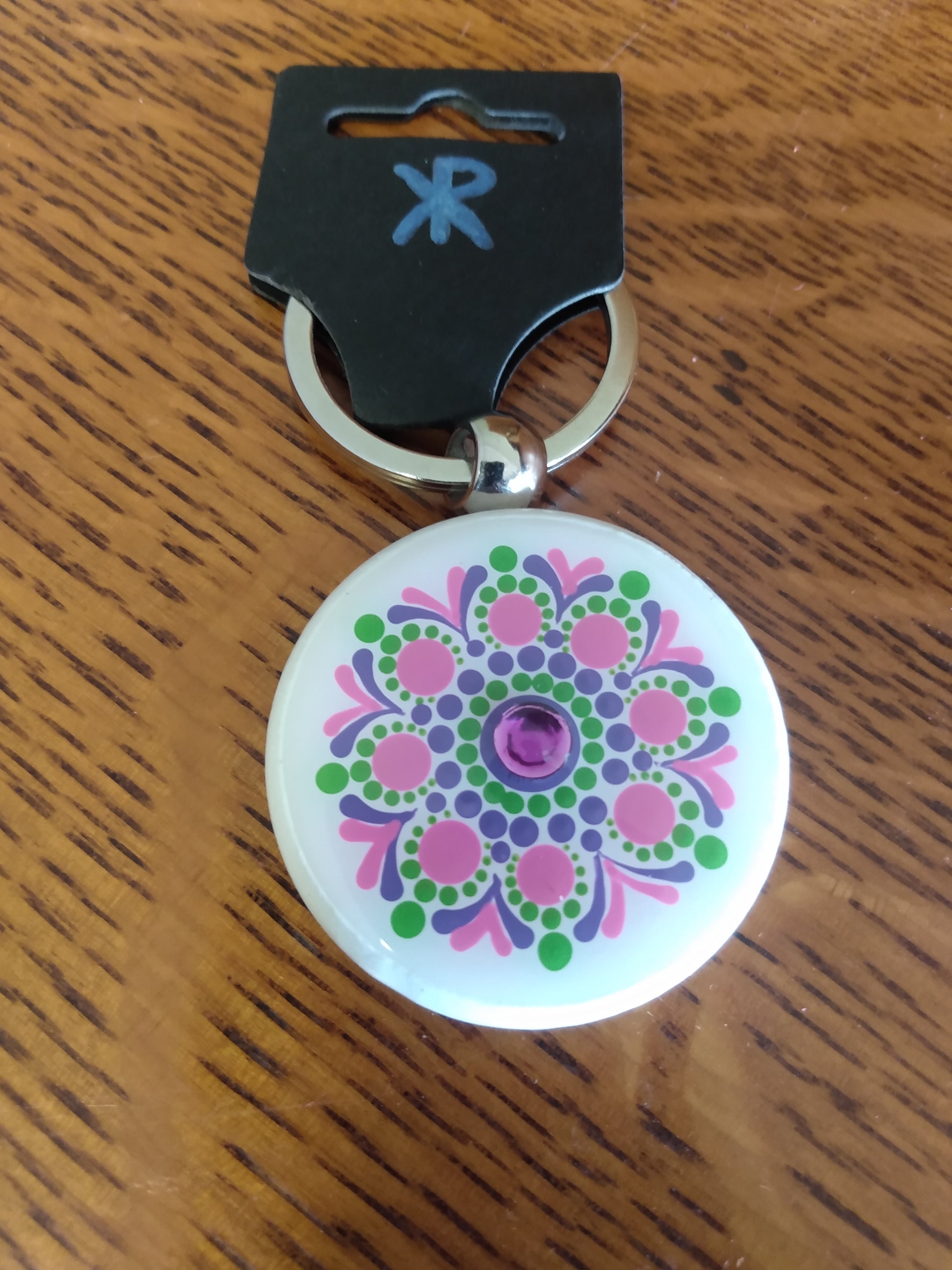 Keychain White with Purple, Pink and Lime Green