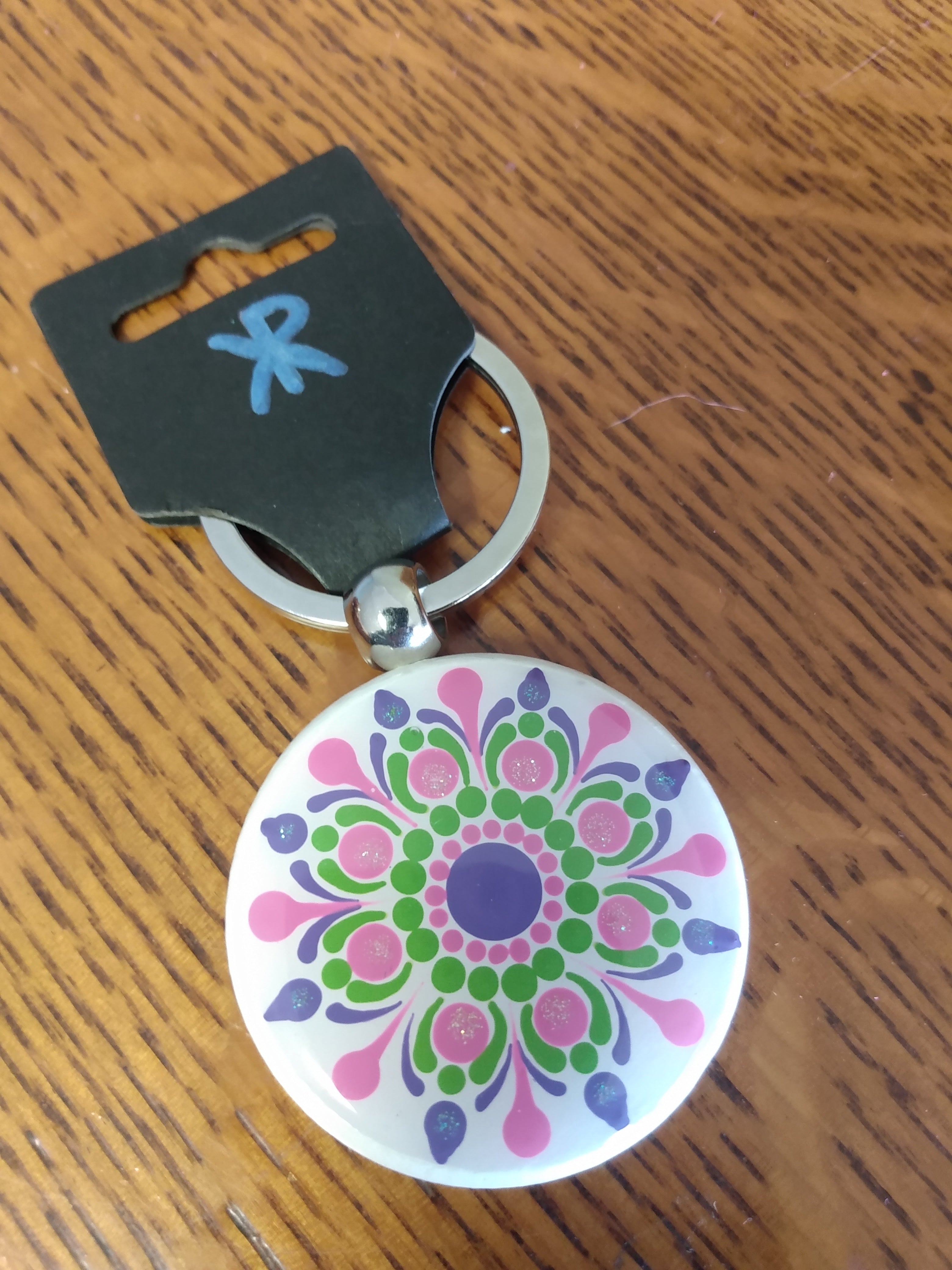 Keychain White with Purple, Pink and Lime Green
