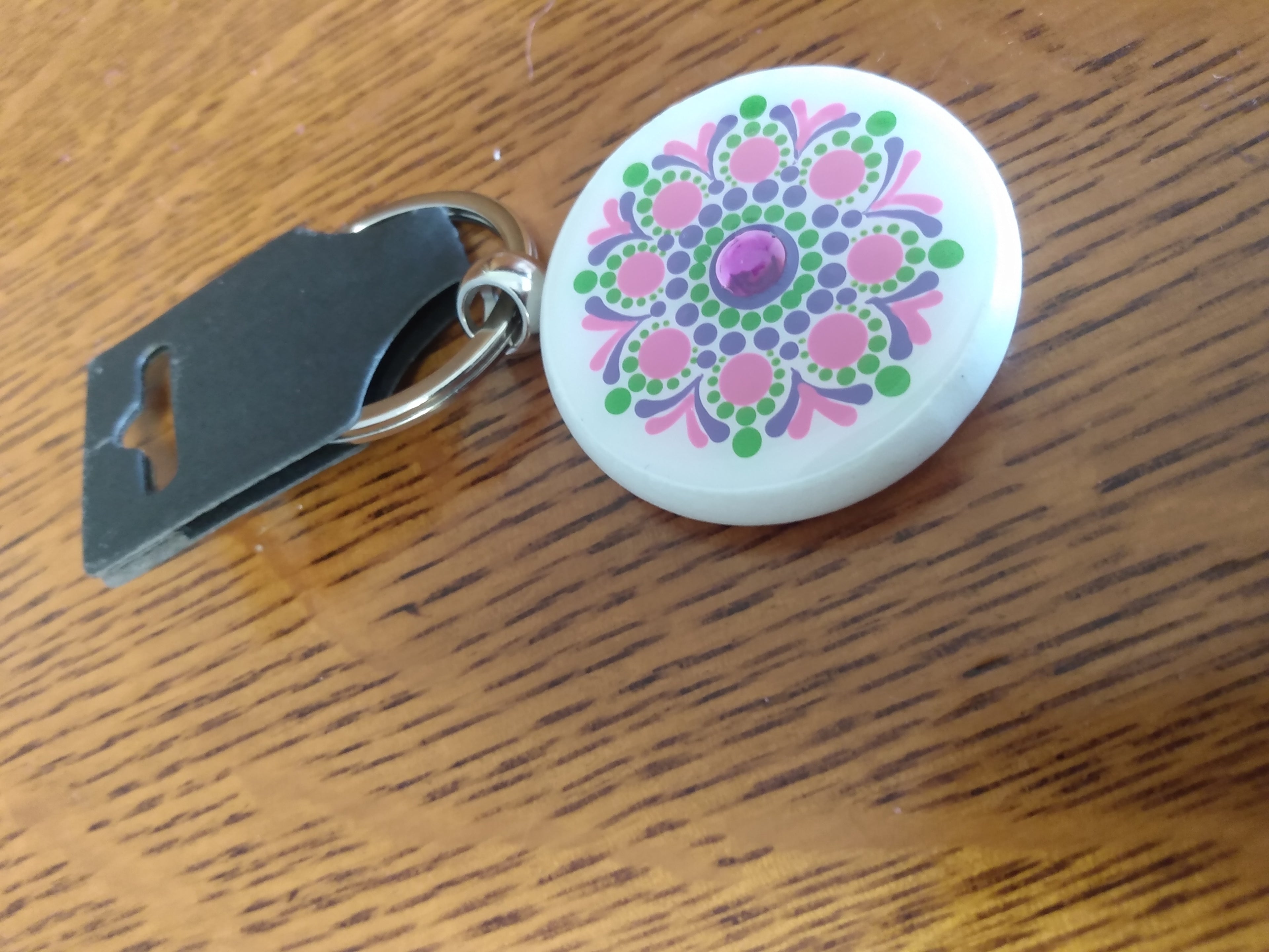 Keychain White with Purple, Pink and Lime Green