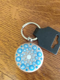 Keychain wood with blue dot art mandala