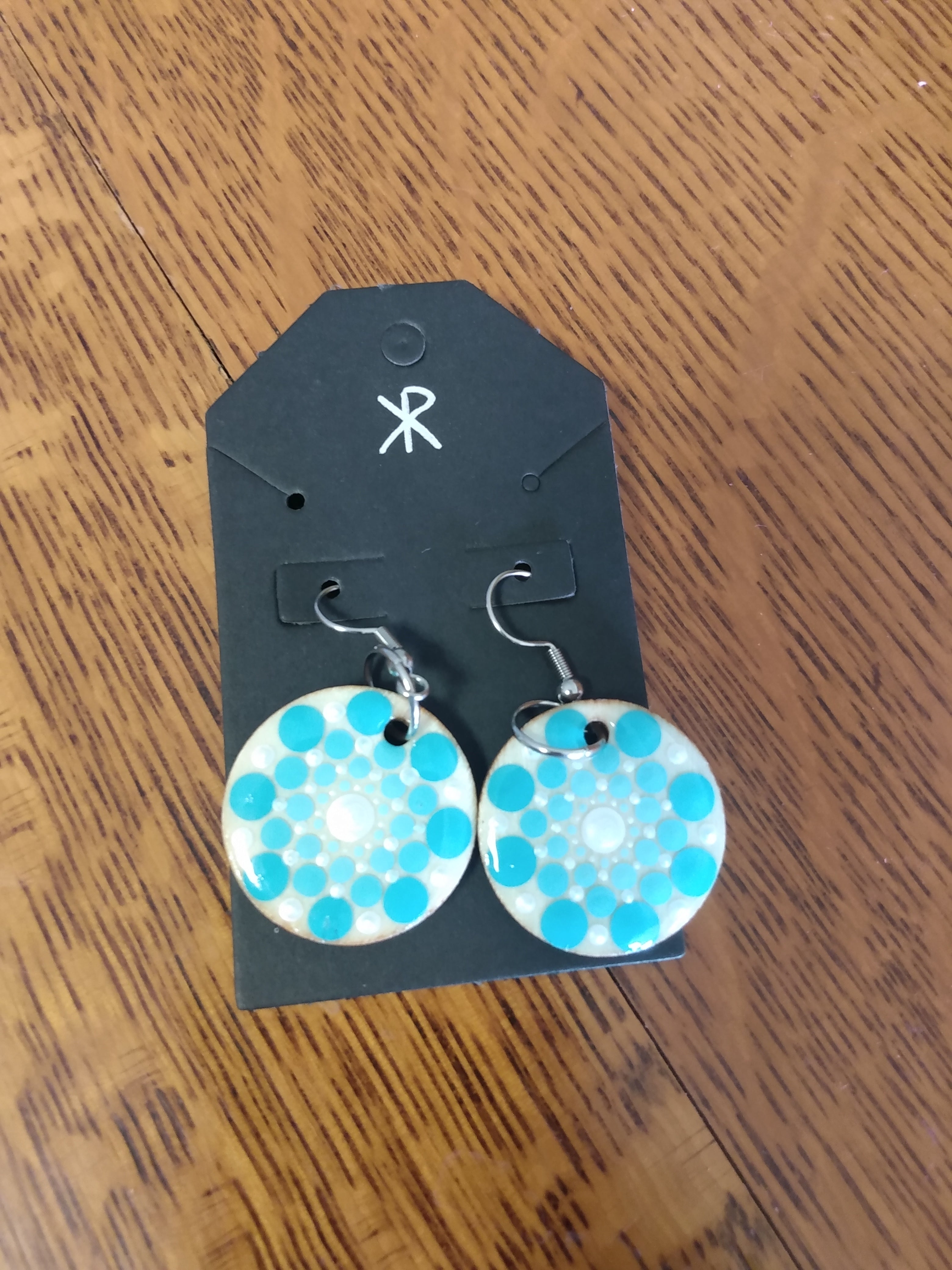 Earrings - Round with Mint Green and Silver Mandala