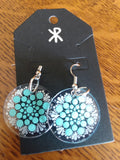 Earrings round mint green and silver dot art mandala
