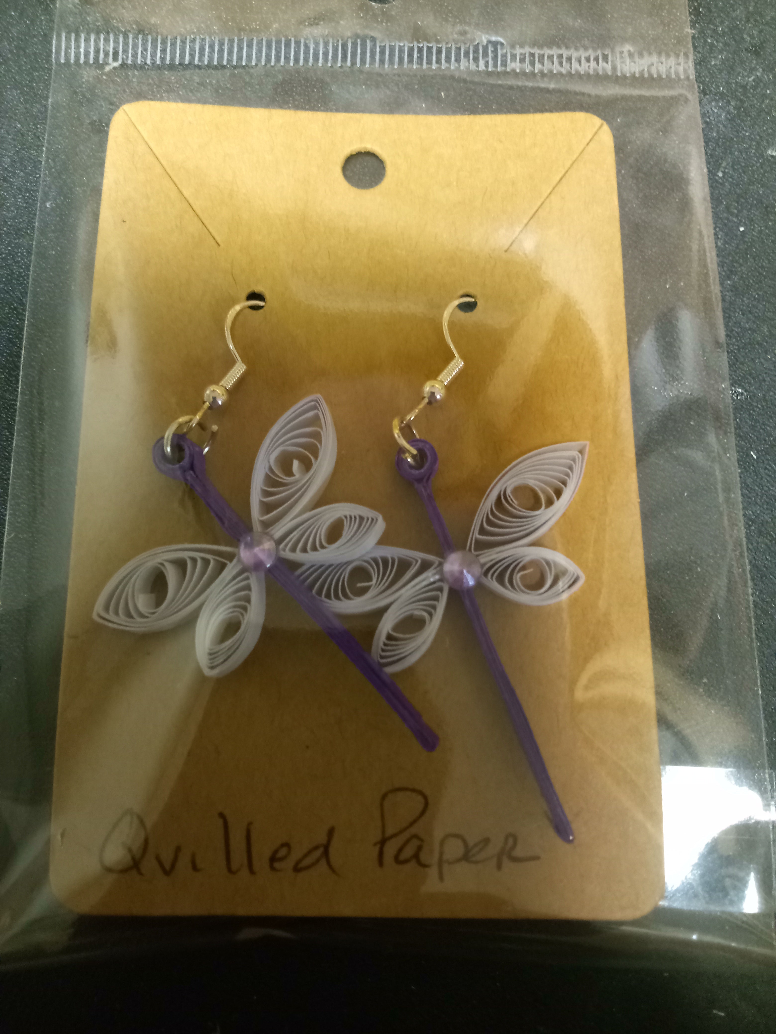 Quilled paper dragonfly earrings