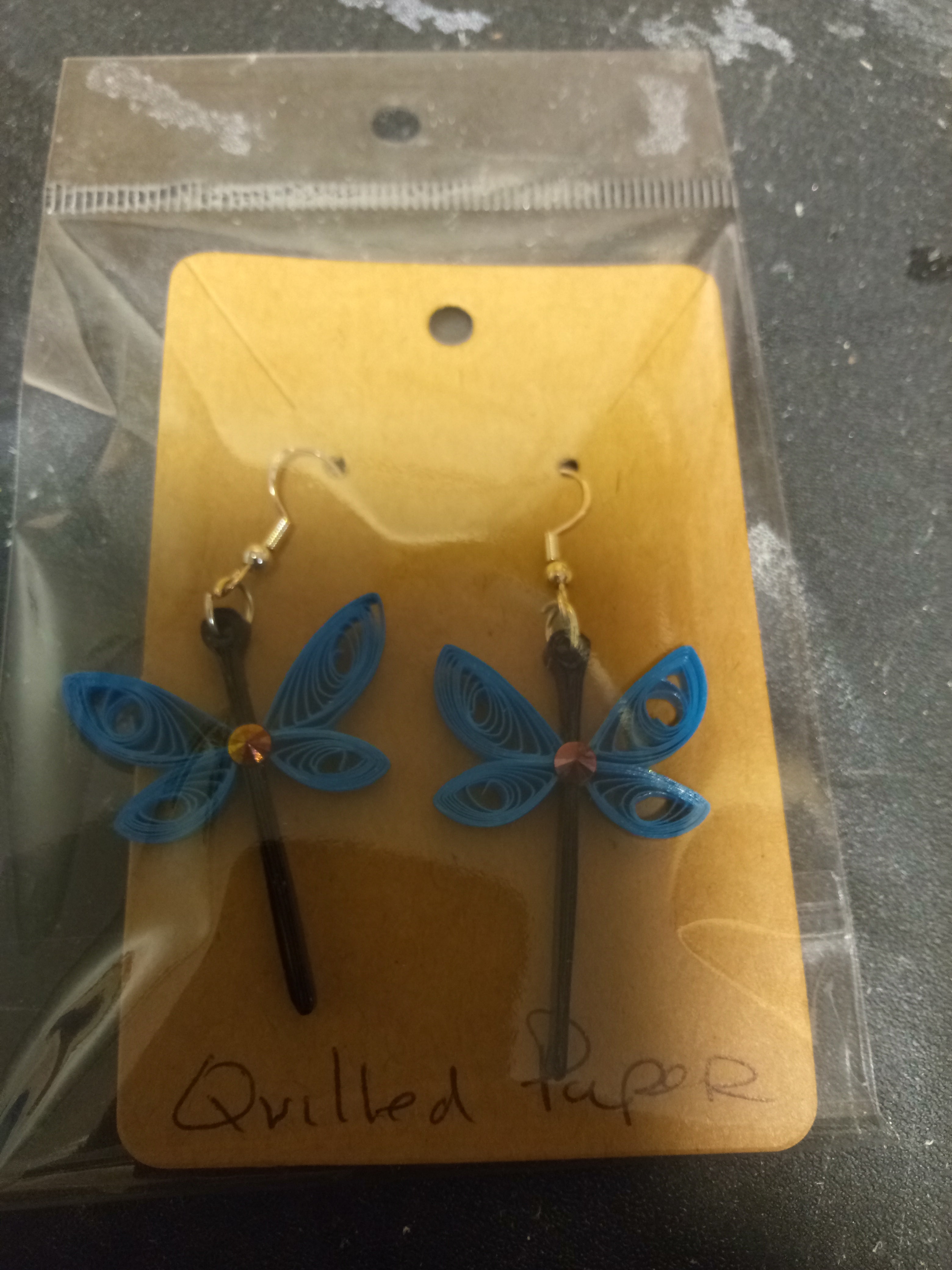 Quilled paper dragonfly earrings