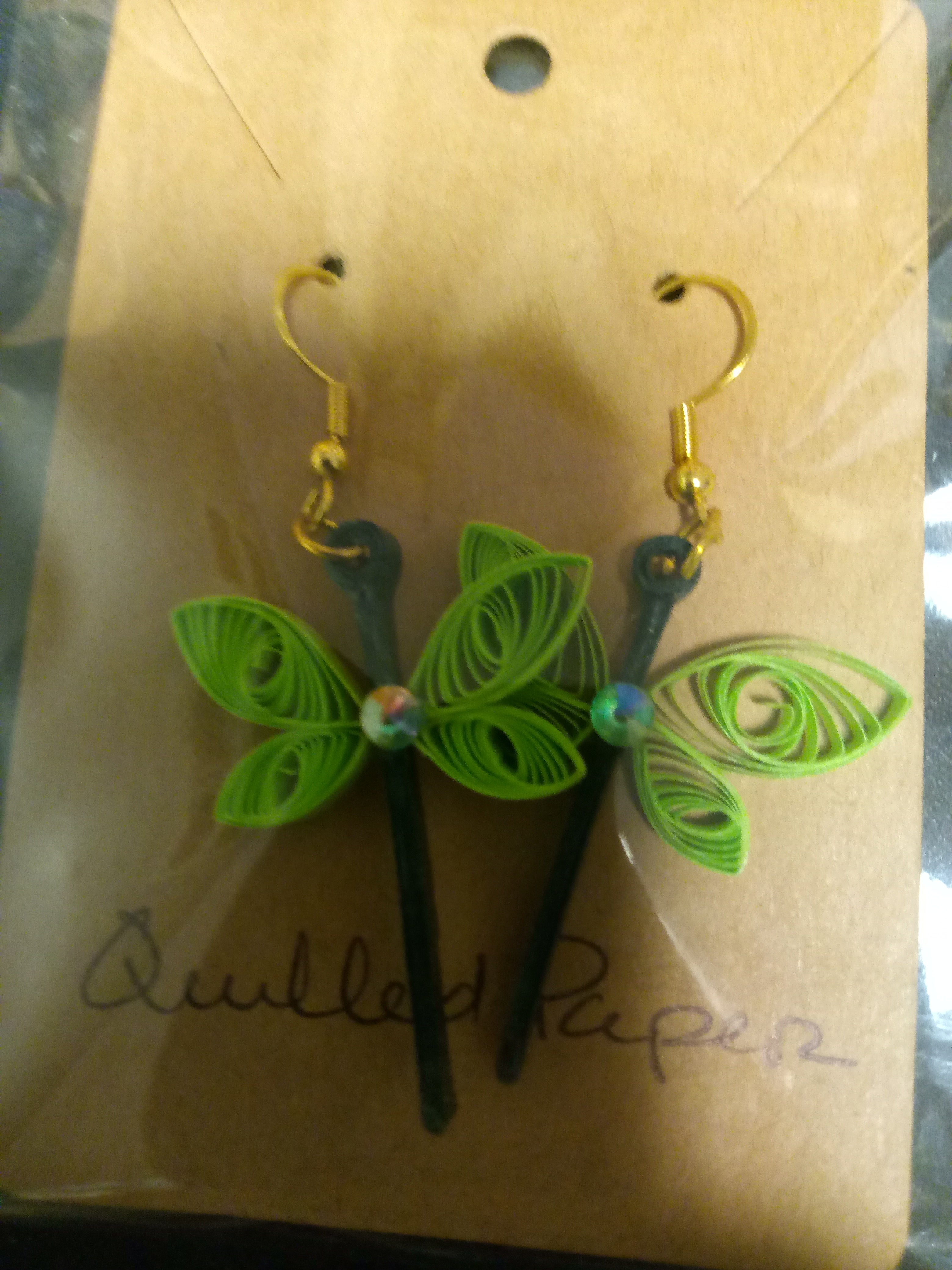 Quilled paper dragonfly earrings