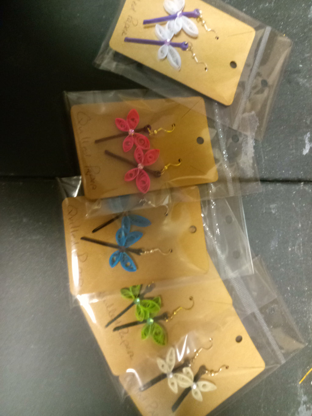 Quilled paper dragonfly earrings