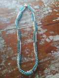 Long Blue and White Beaded Necklace