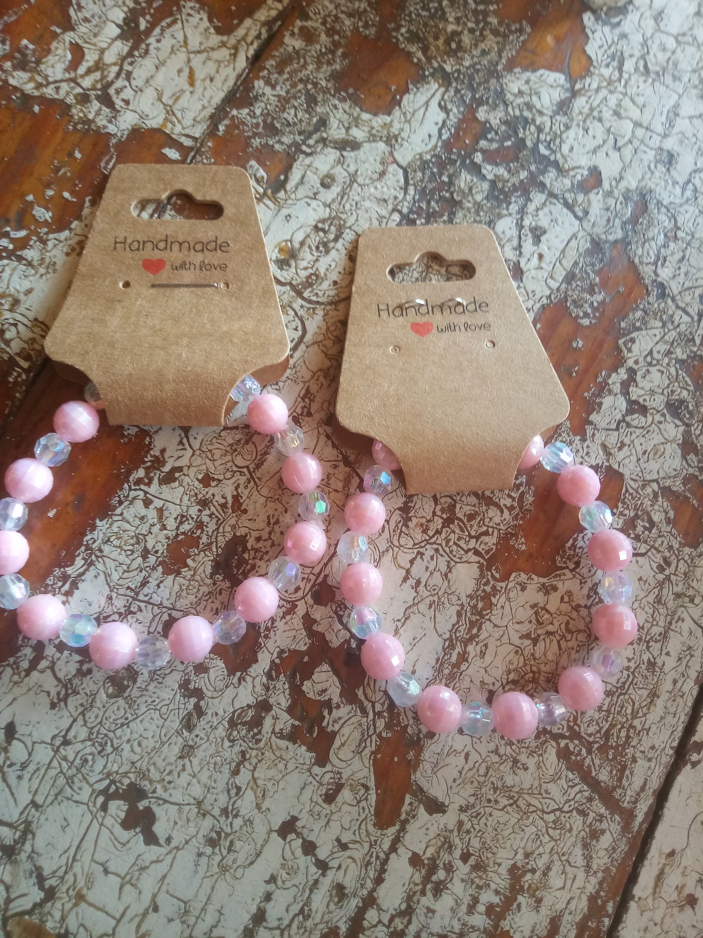 Pink and clear beaded bracelet