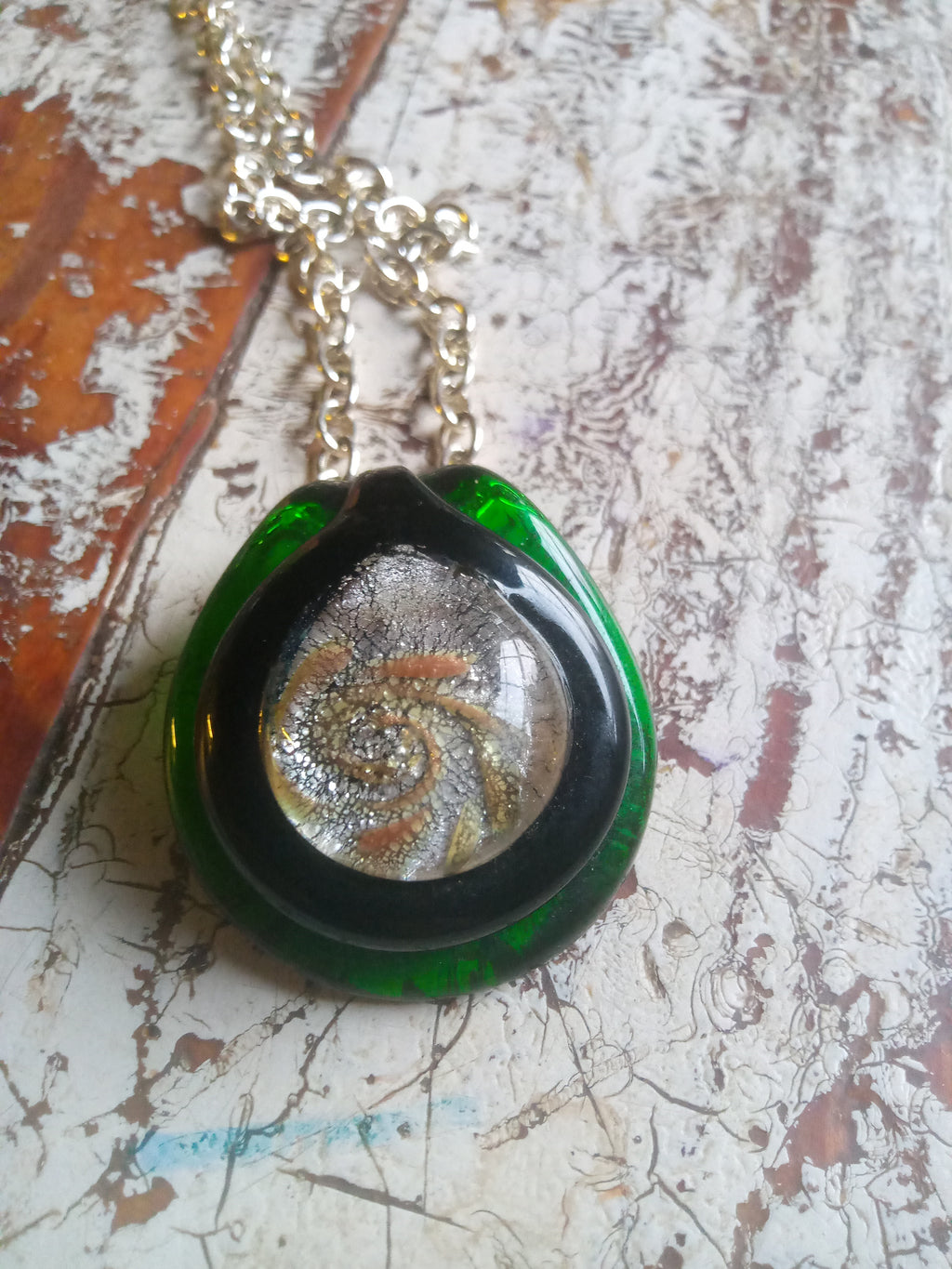 Green glass pendant necklace
