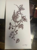 Bird with Berries stippled drawing on canvass