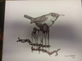 Stippled bird drawings on canvas