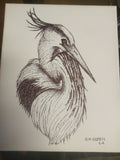 Heron Stippled Drawing on Canvas