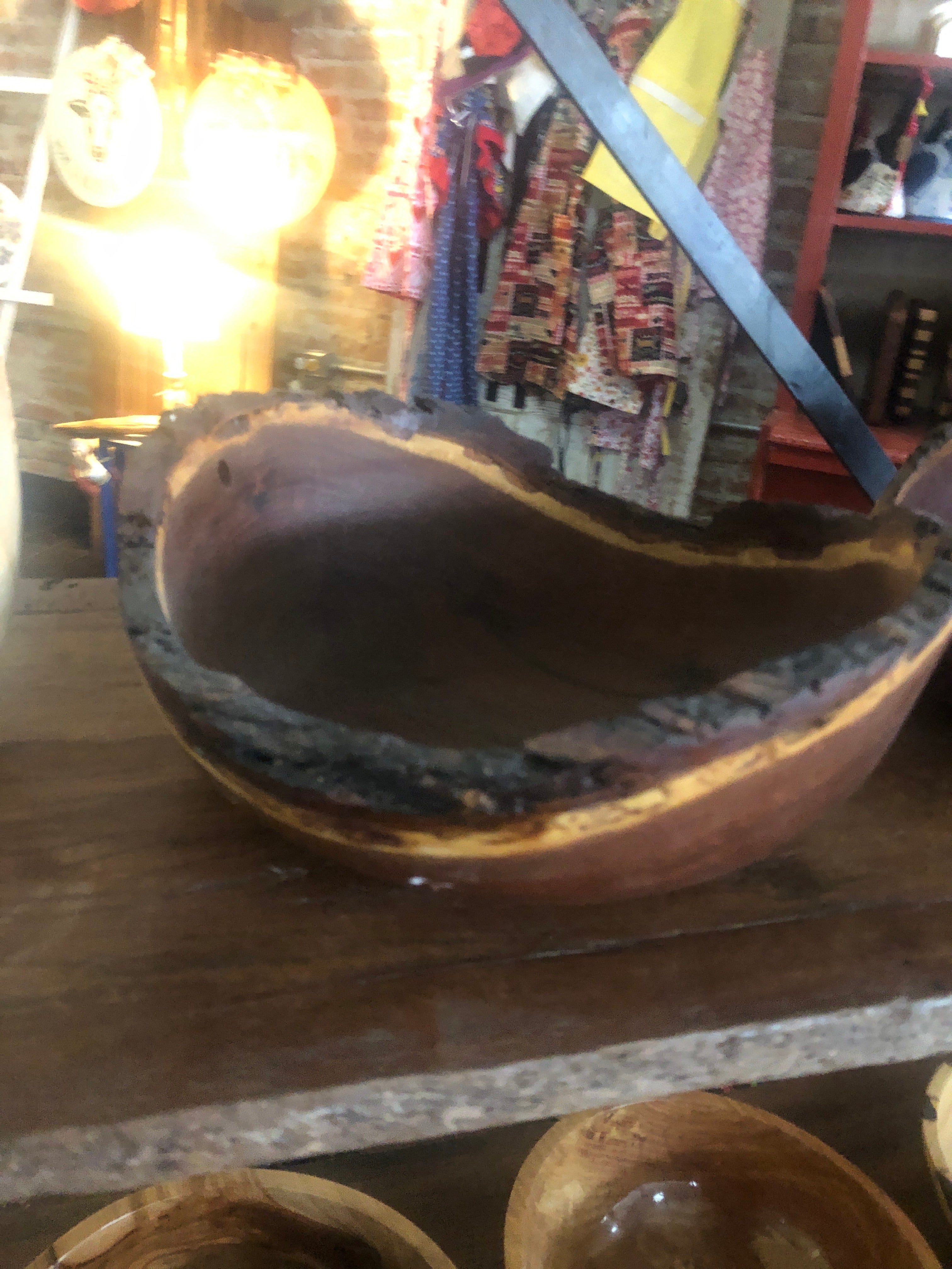 Natural edge mesquite bowl with turquoise