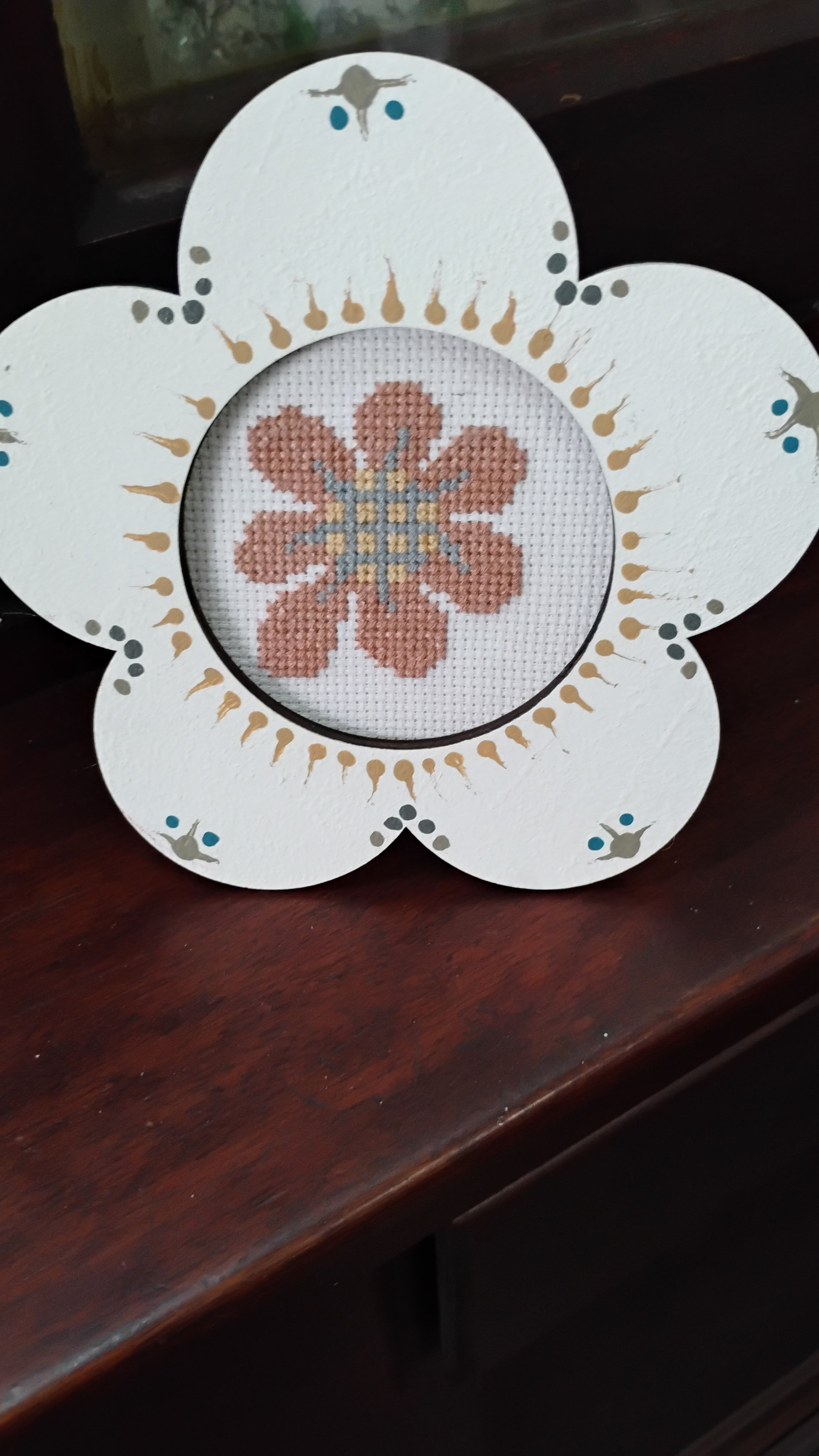 Flower framed cross stitch flower