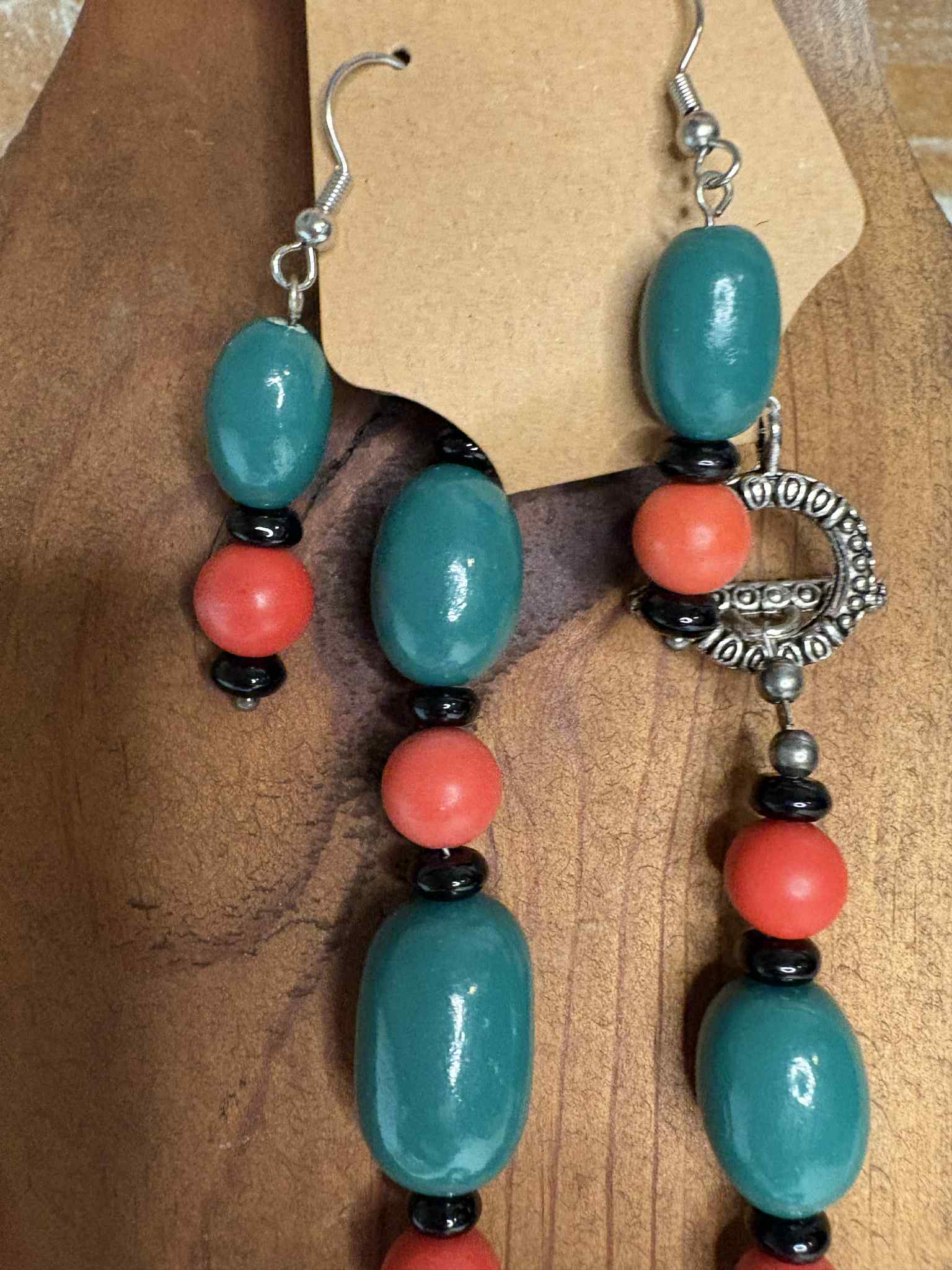 Teal & salmon with pendant