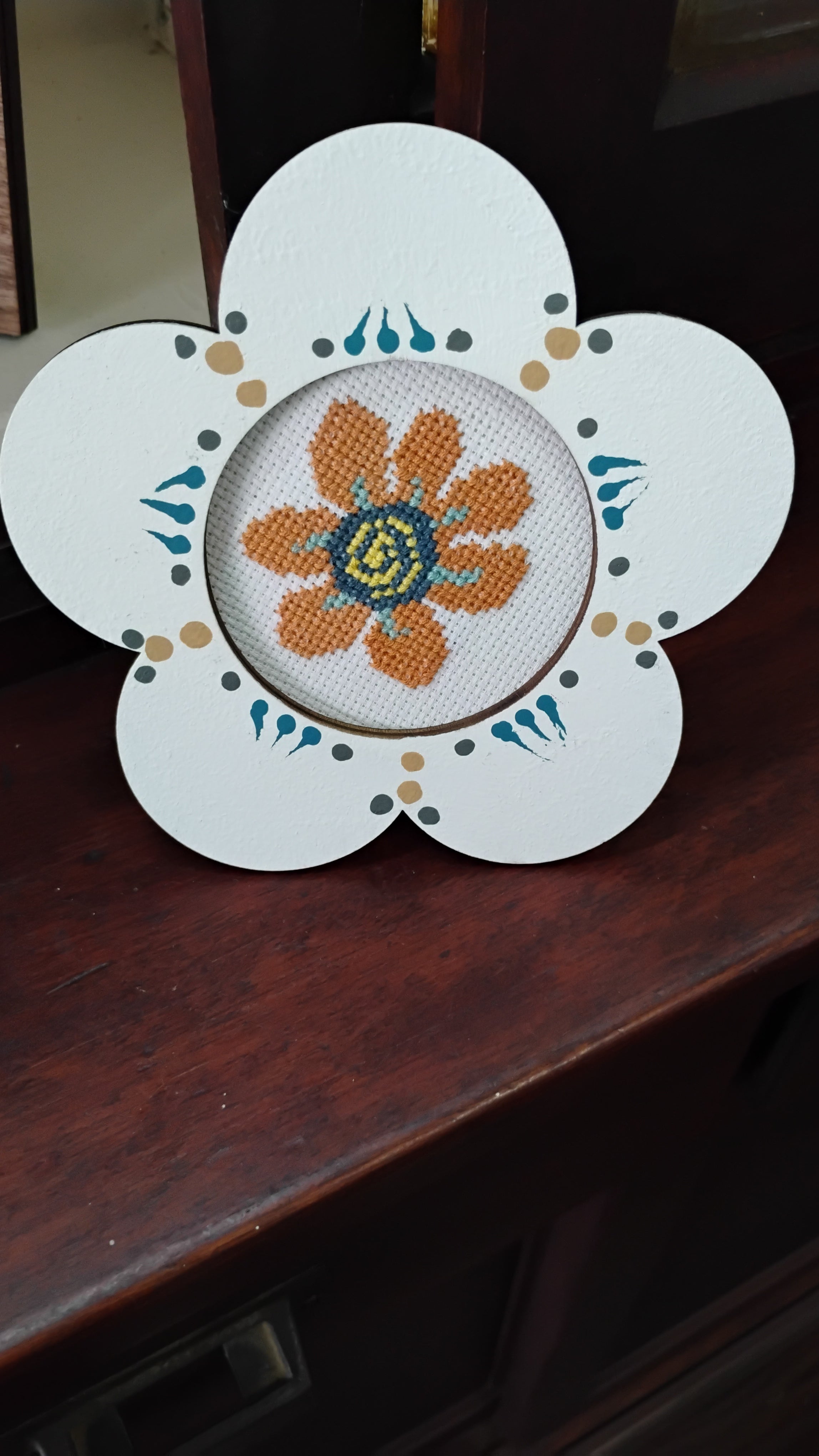 Flower framed cross stitch flower