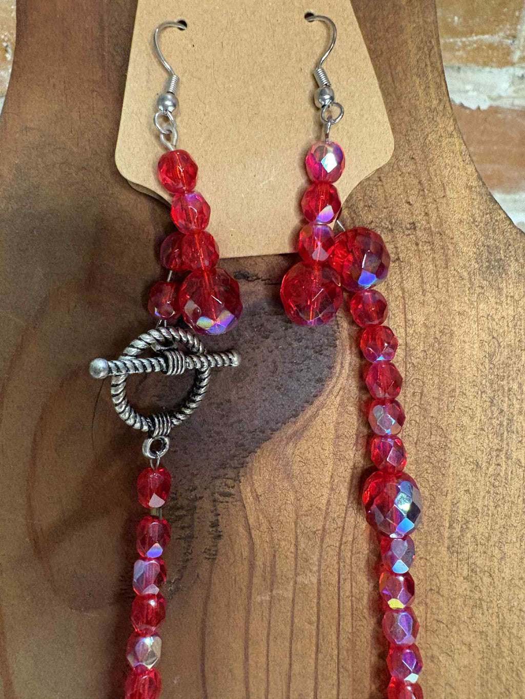 Redish pink necklace and earrings