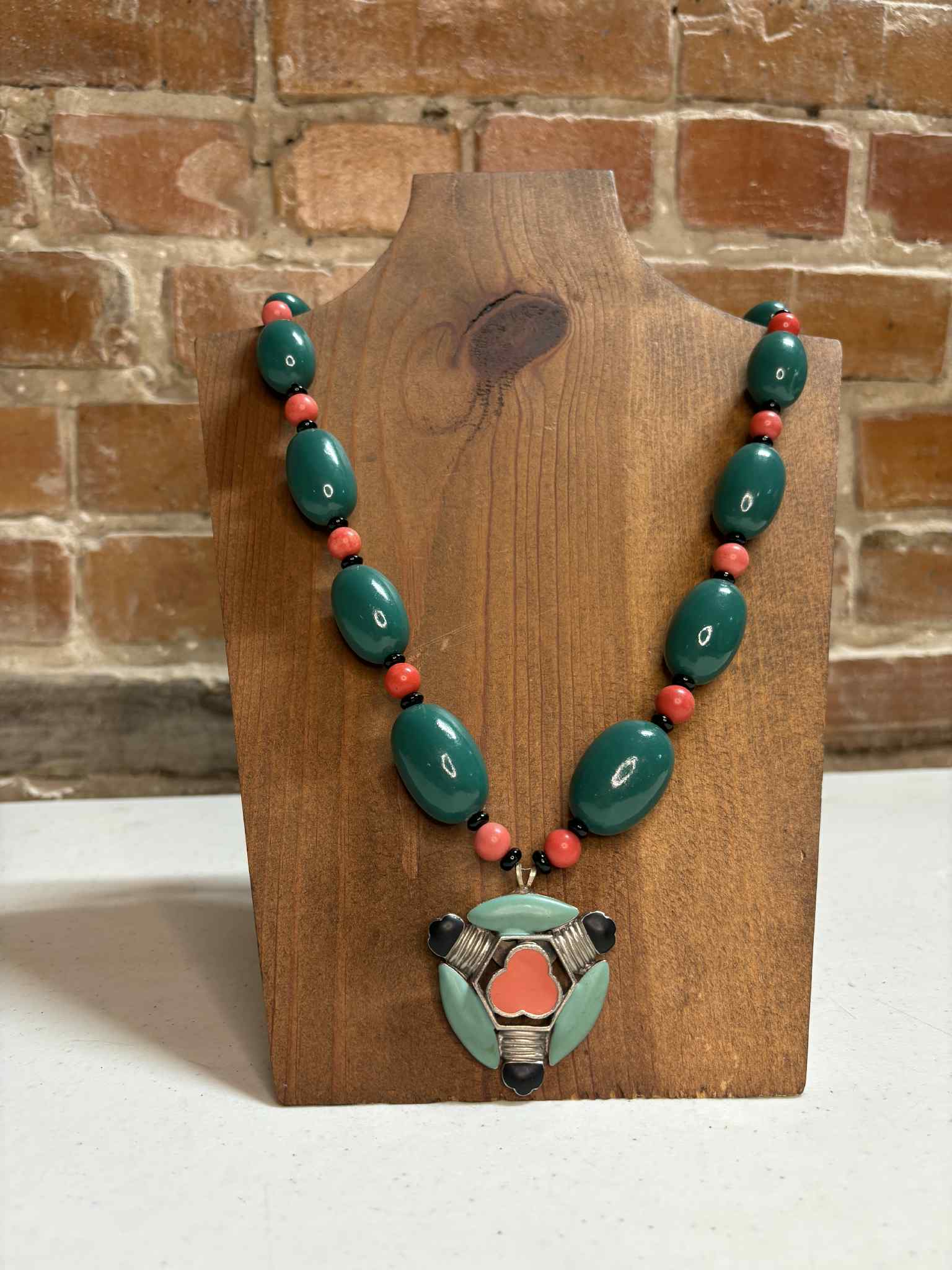 Teal & salmon with pendant