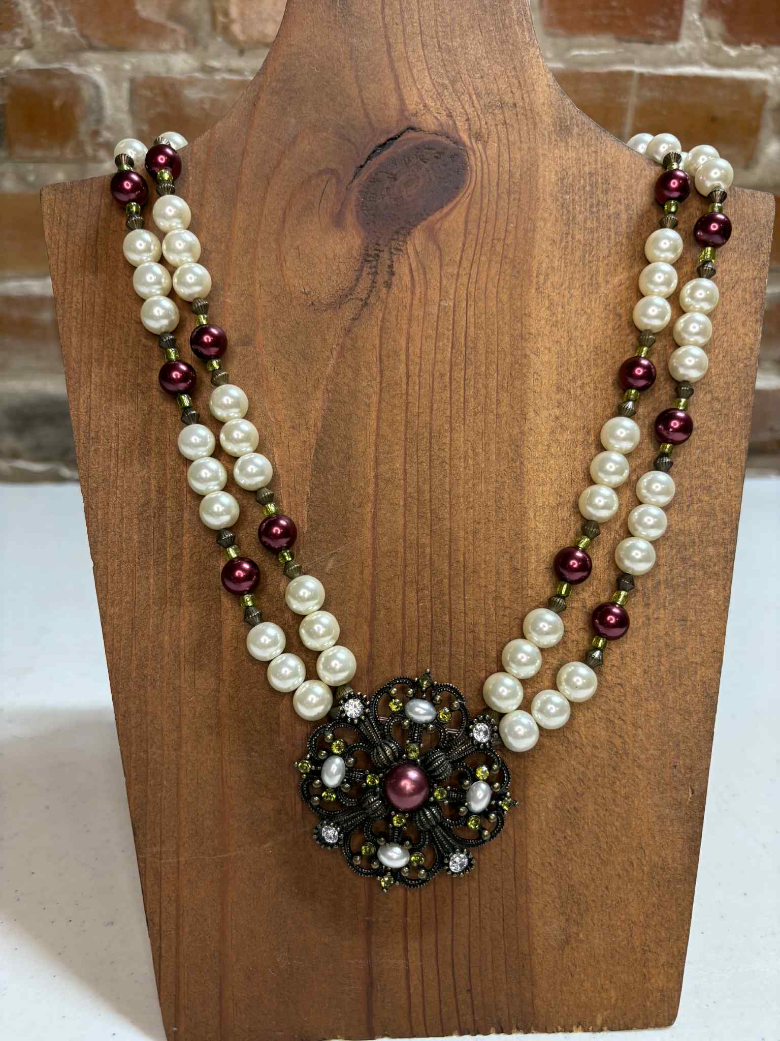 White & wine red glass & brass