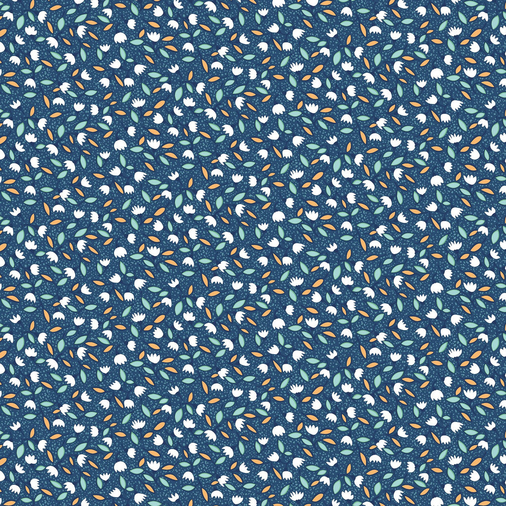 1/2 yd On the Sunny Side Leafy Tulips Lt Admiral Blue by Connecting Threads