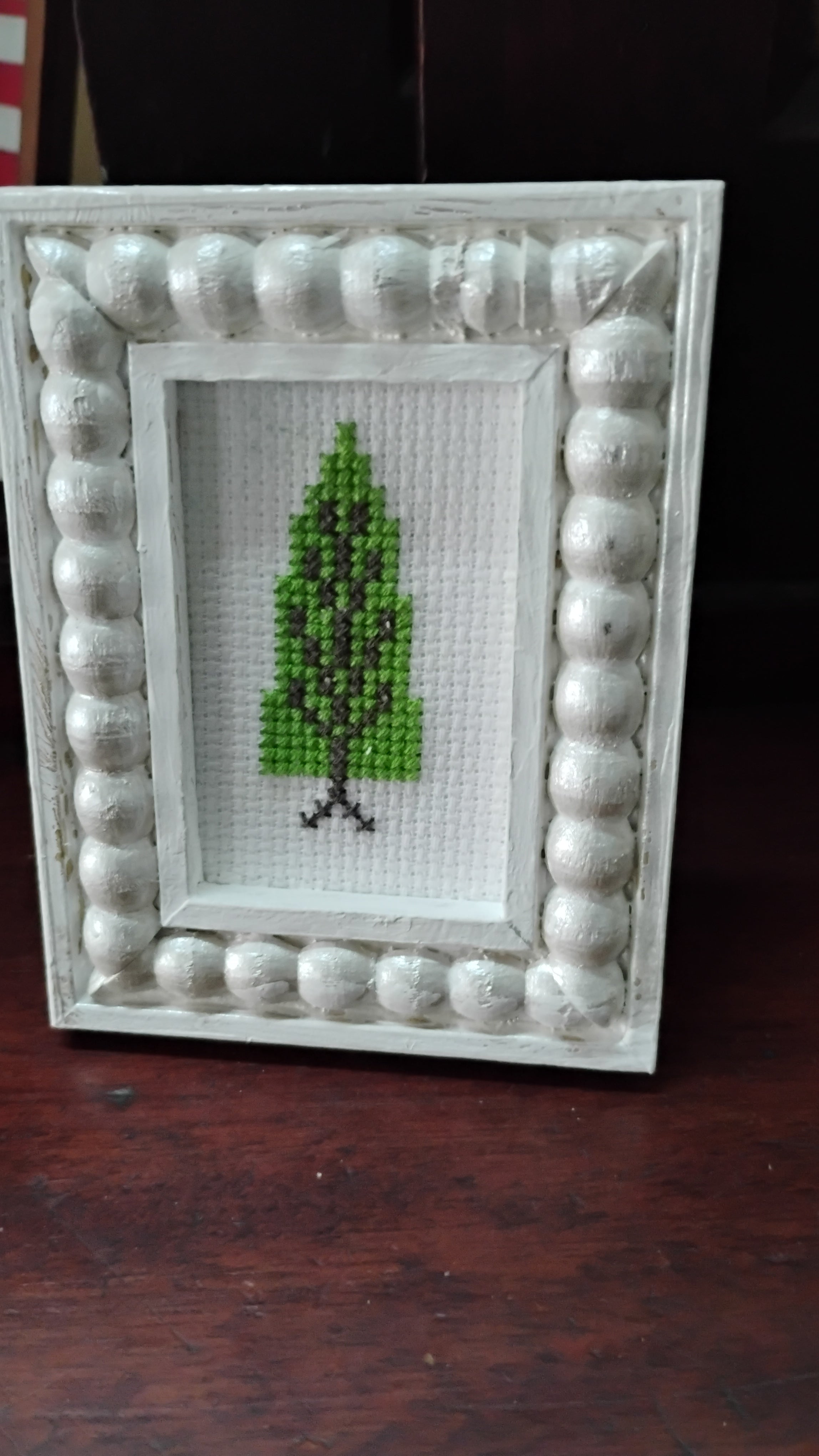 Framed cross stitch trees