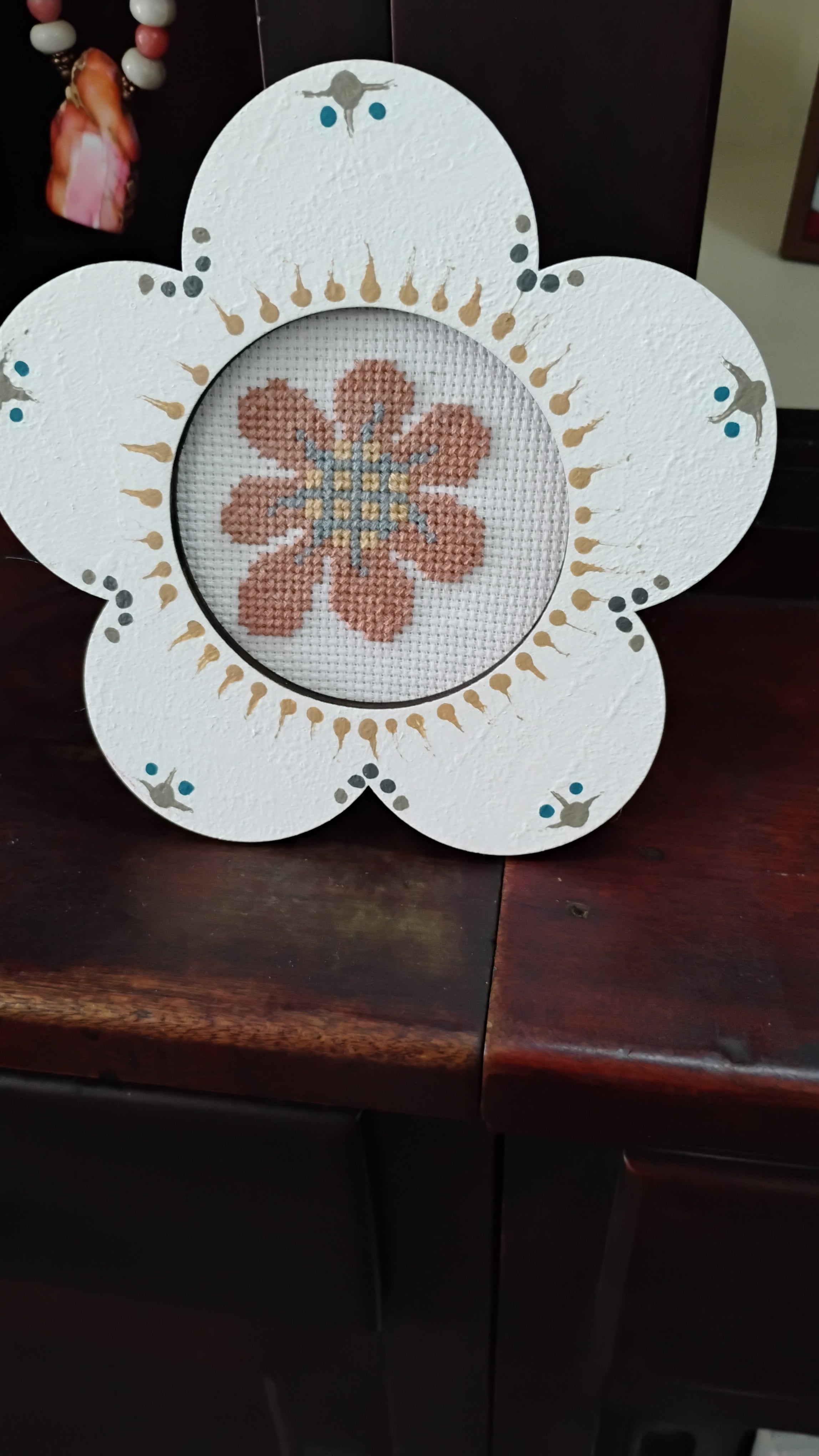 Flower framed cross stitch flower