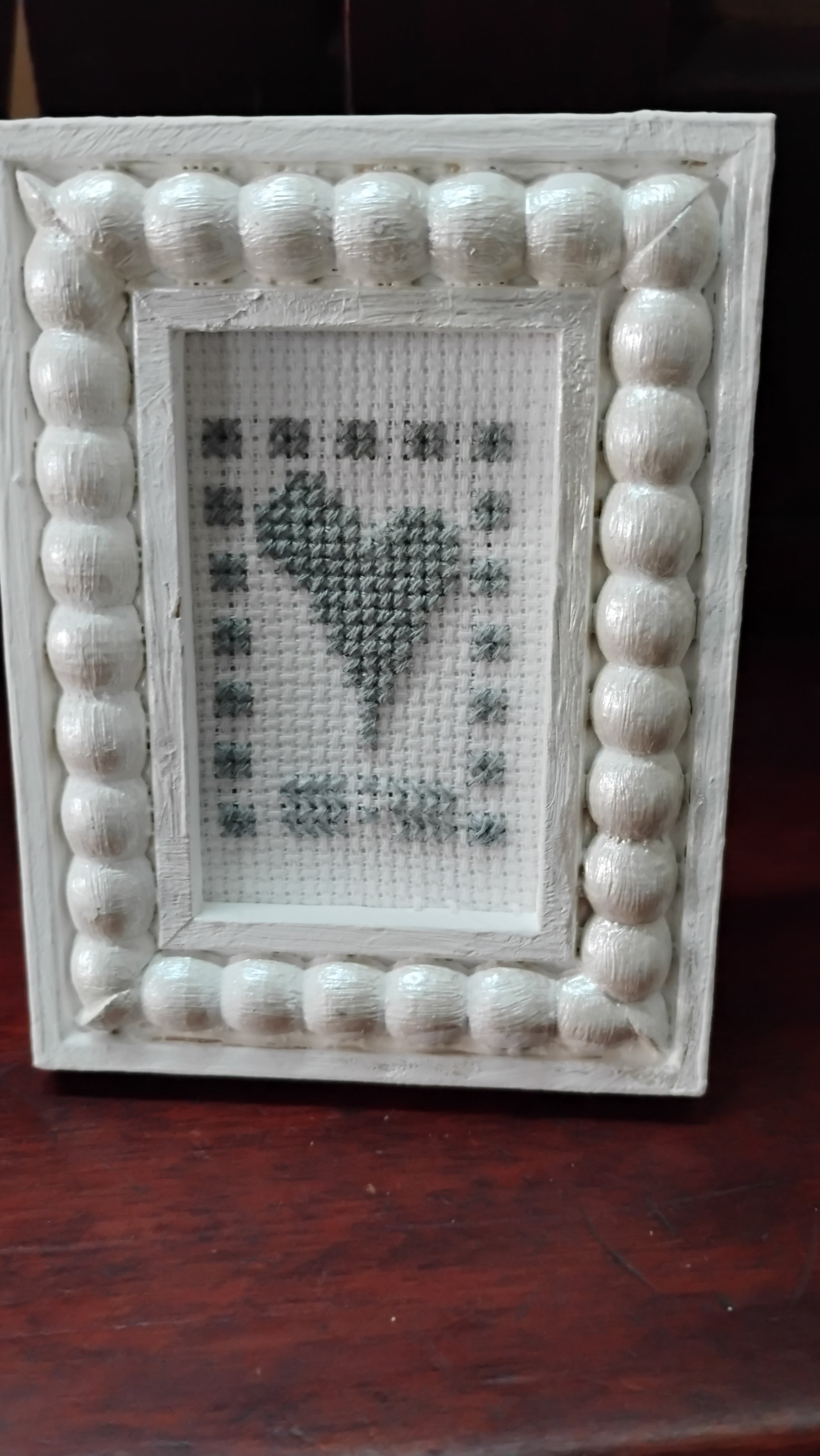 Framed cross stitch heart