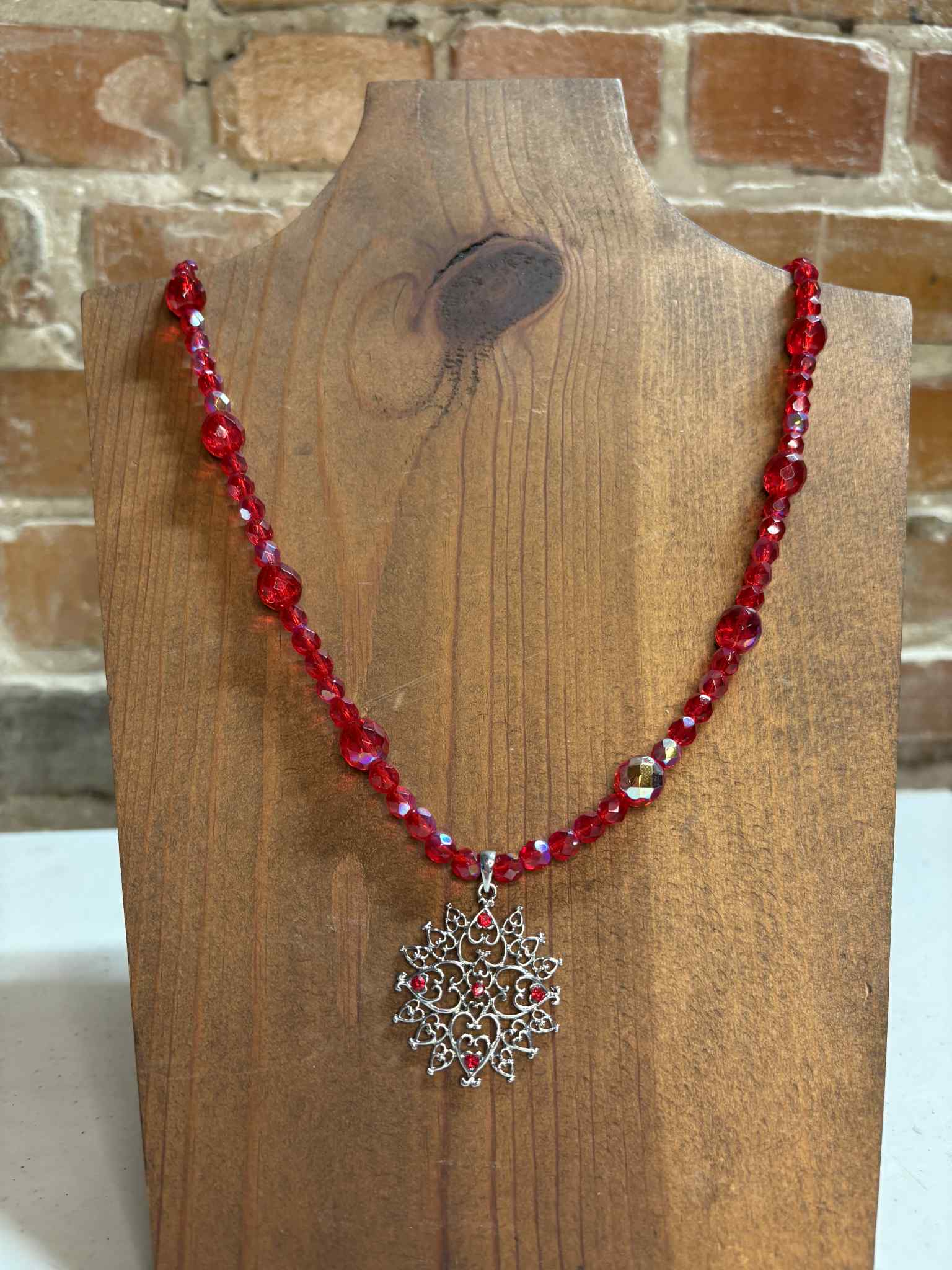 Redish pink necklace and earrings
