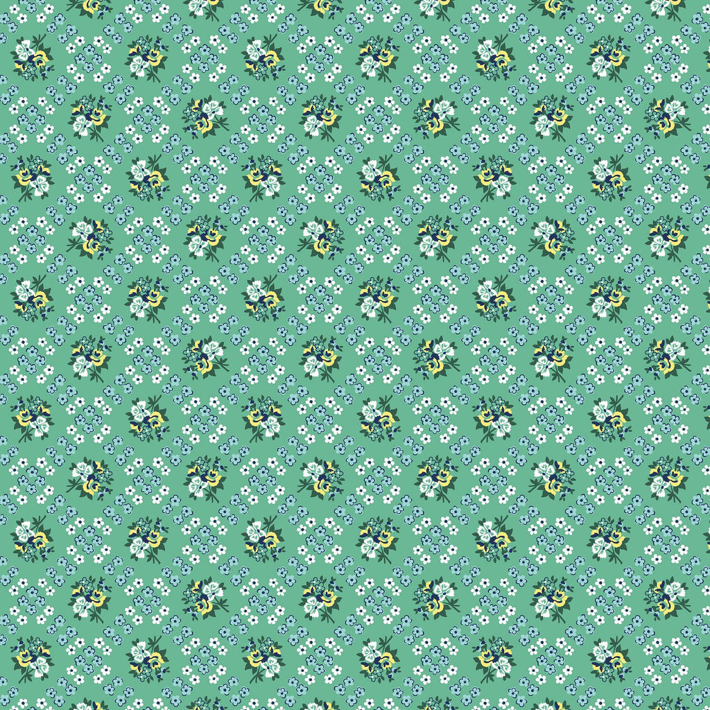 1/2 yd On the Sunny Side Lattice Bouquet Dark Sea Glass by Connecting Threads