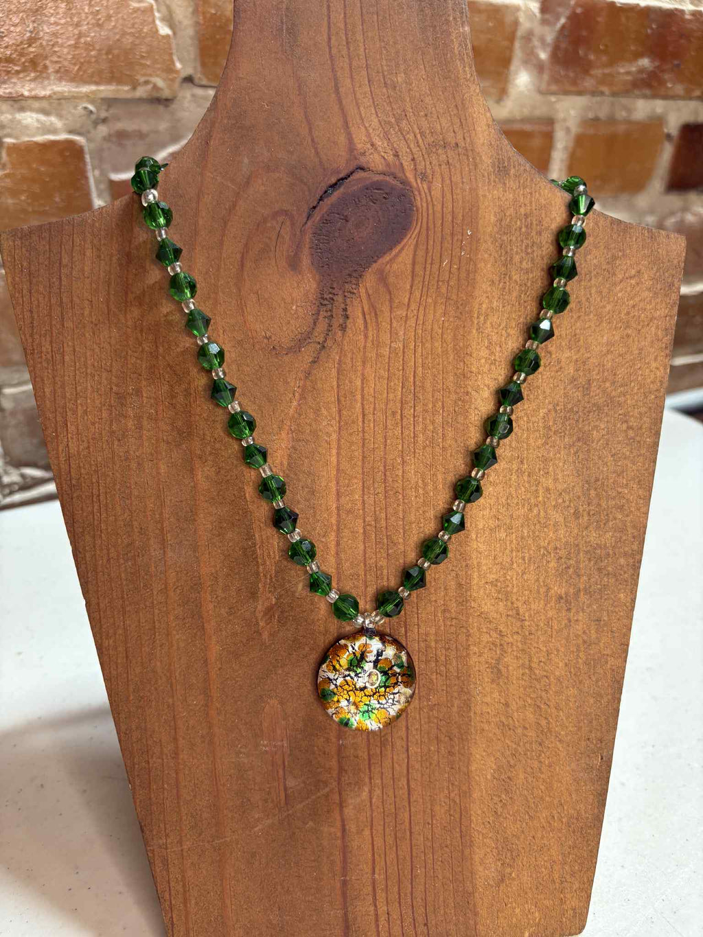 Green clear beads with pendant