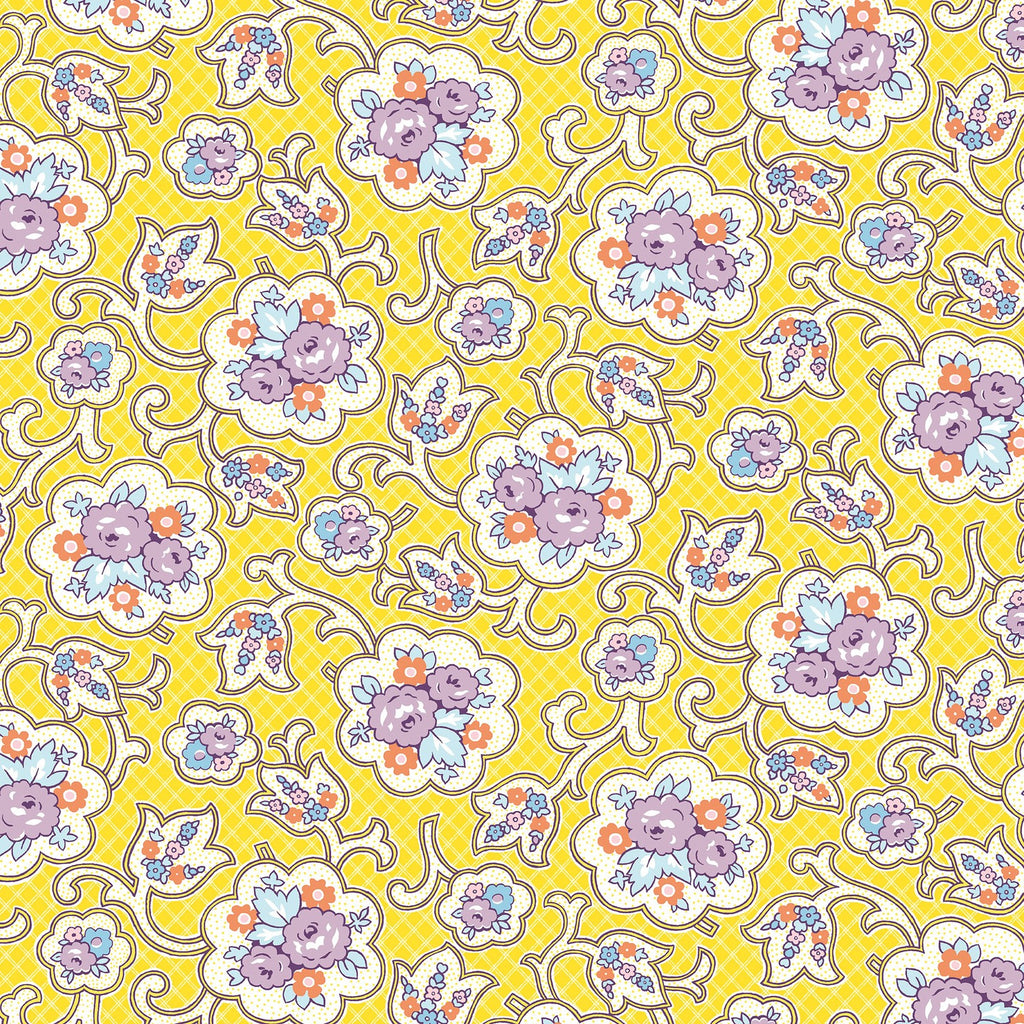 1/2 yd On the Sunny Side Floral Paisley Dark Lemon from Connecting Threads