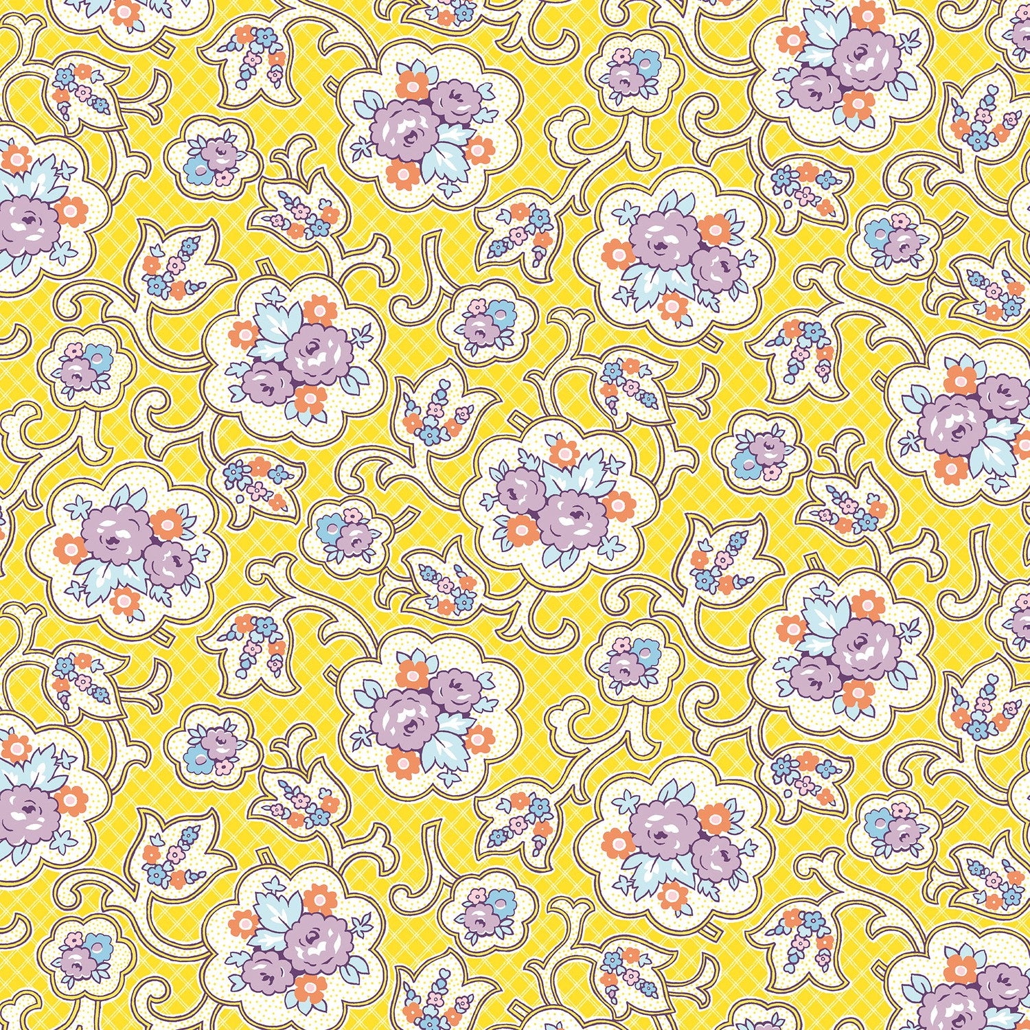 1/2 yd On the Sunny Side Floral Paisley Dark Lemon from Connecting Threads