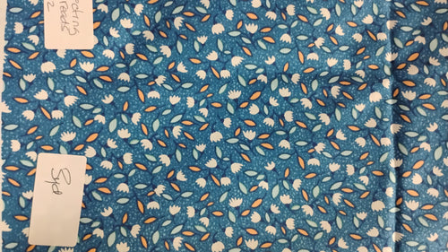 1/2 yd On the Sunny Side Leafy Tulips Lt Admiral Blue by Connecting Threads