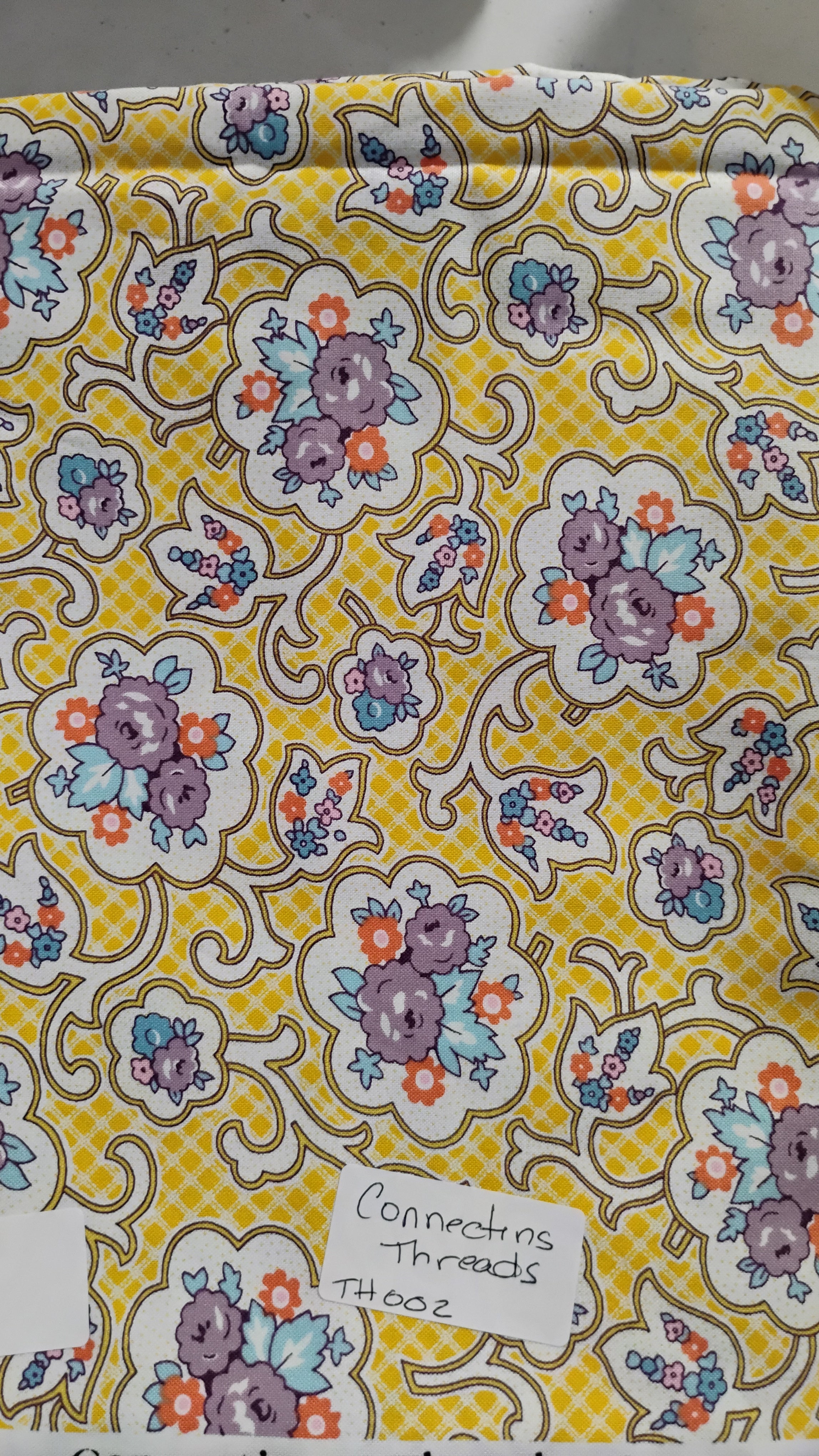 1/2 yd On the Sunny Side Floral Paisley Dark Lemon from Connecting Threads