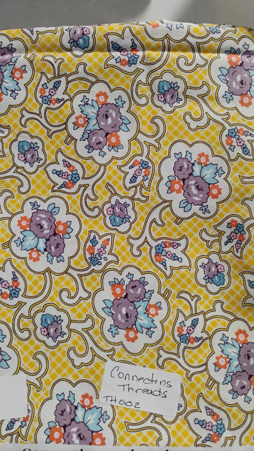 1/2 yd On the Sunny Side Floral Paisley Dark Lemon from Connecting Threads